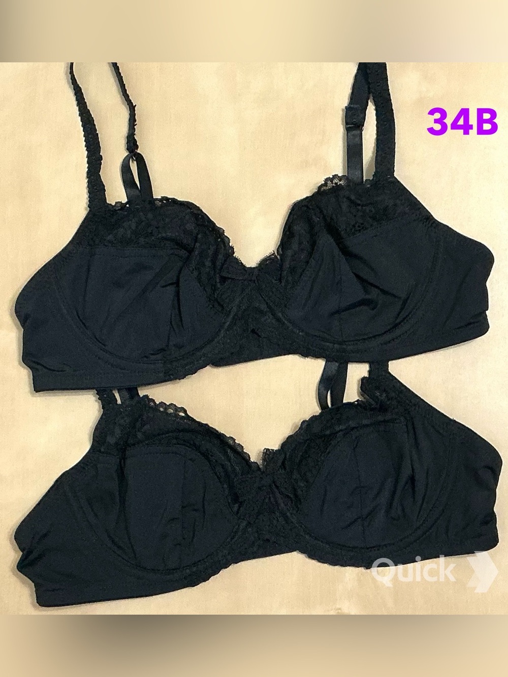 34B - New Lace Soft Cup Underwire Bras - 2 pcs set